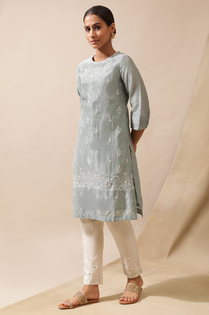 Grey Mist Cotton Silk Chikankari Kurta