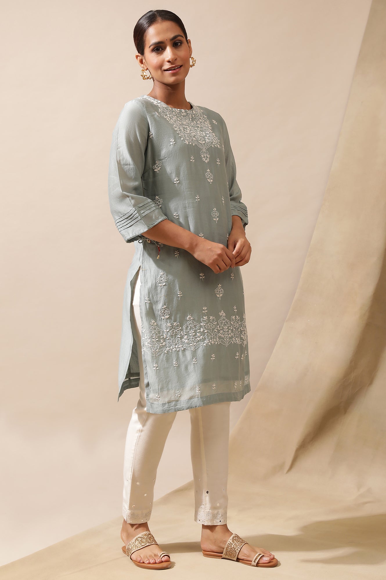 Grey Mist Cotton Silk Chikankari Kurta