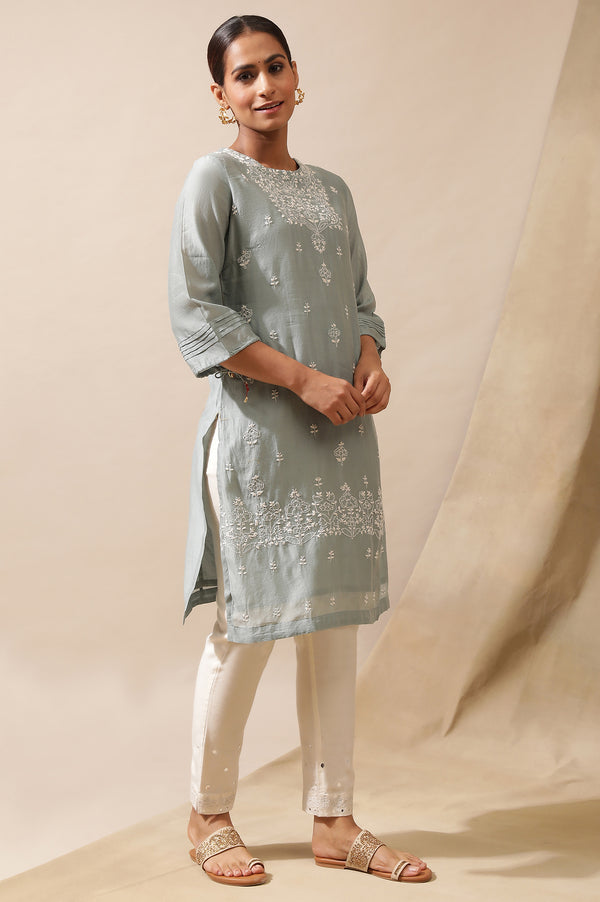 Grey Mist Cotton Silk Chikankari Kurta