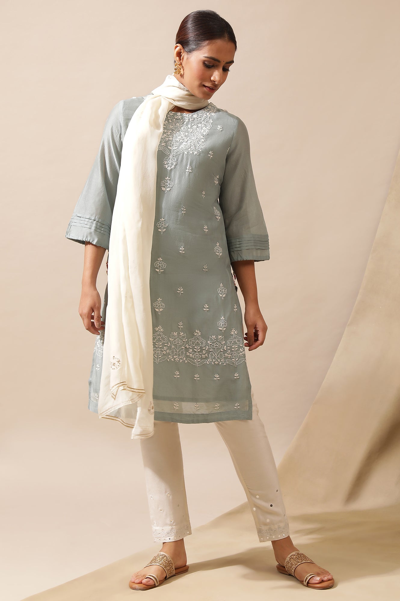 Grey Mist Cotton Silk Chikankari Kurta