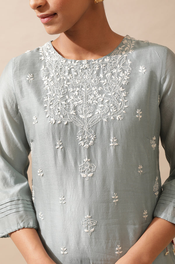 Grey Mist Cotton Silk Chikankari Kurta