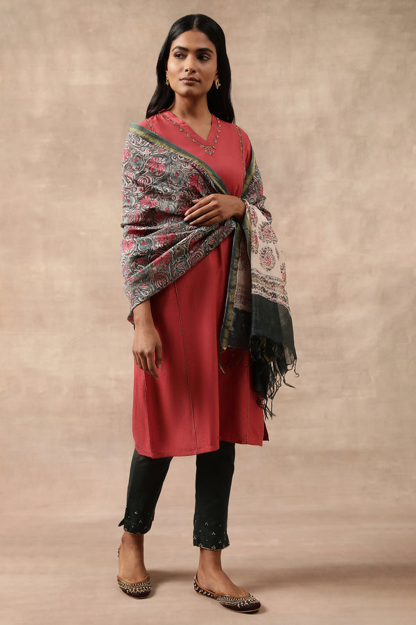 Beige Bead Embroidered Viscose Silk Tussar Kurta