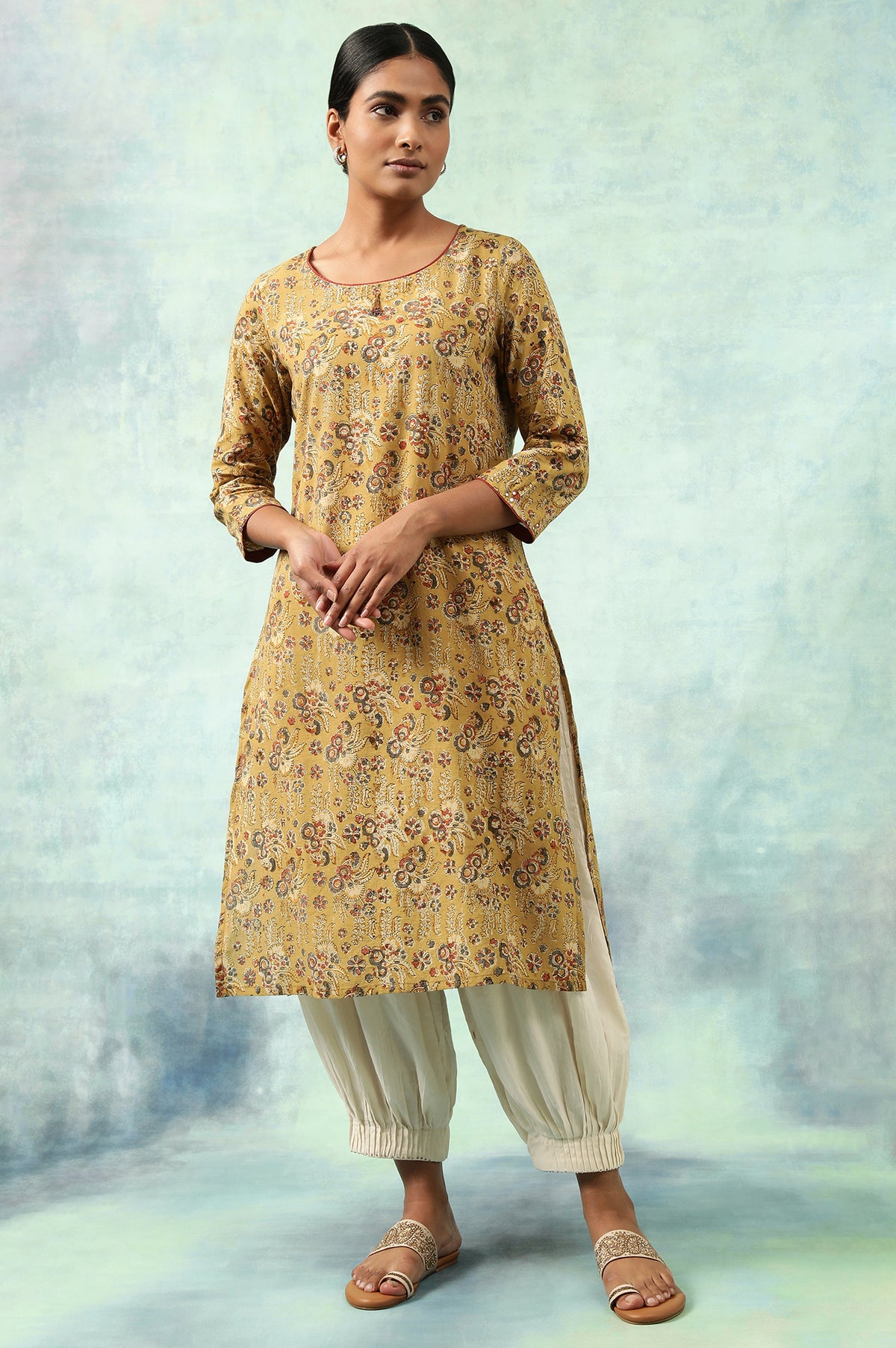 Yellow Hand Block Print kurta - XS