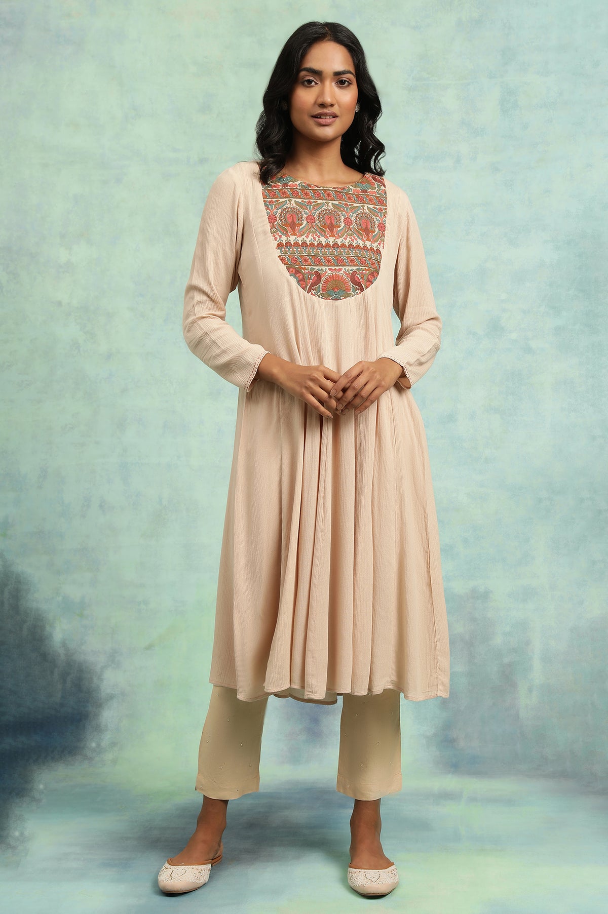 Flared Rayon Crepe kurta With Elaborate Embroidery - XS