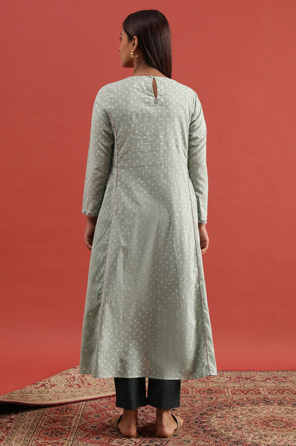 Light Green Hand Block Print Kurta With Embroidery