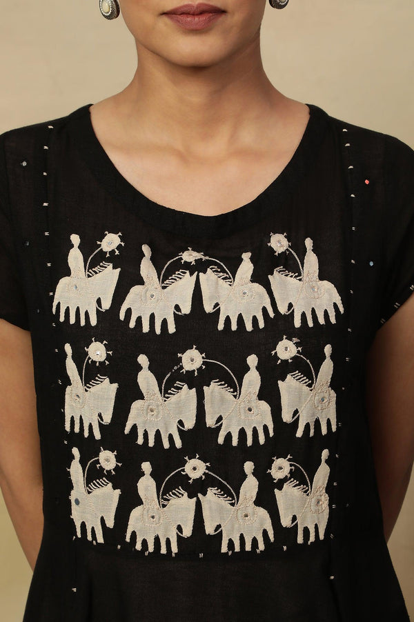 Black Modal Flax Applique  Dress