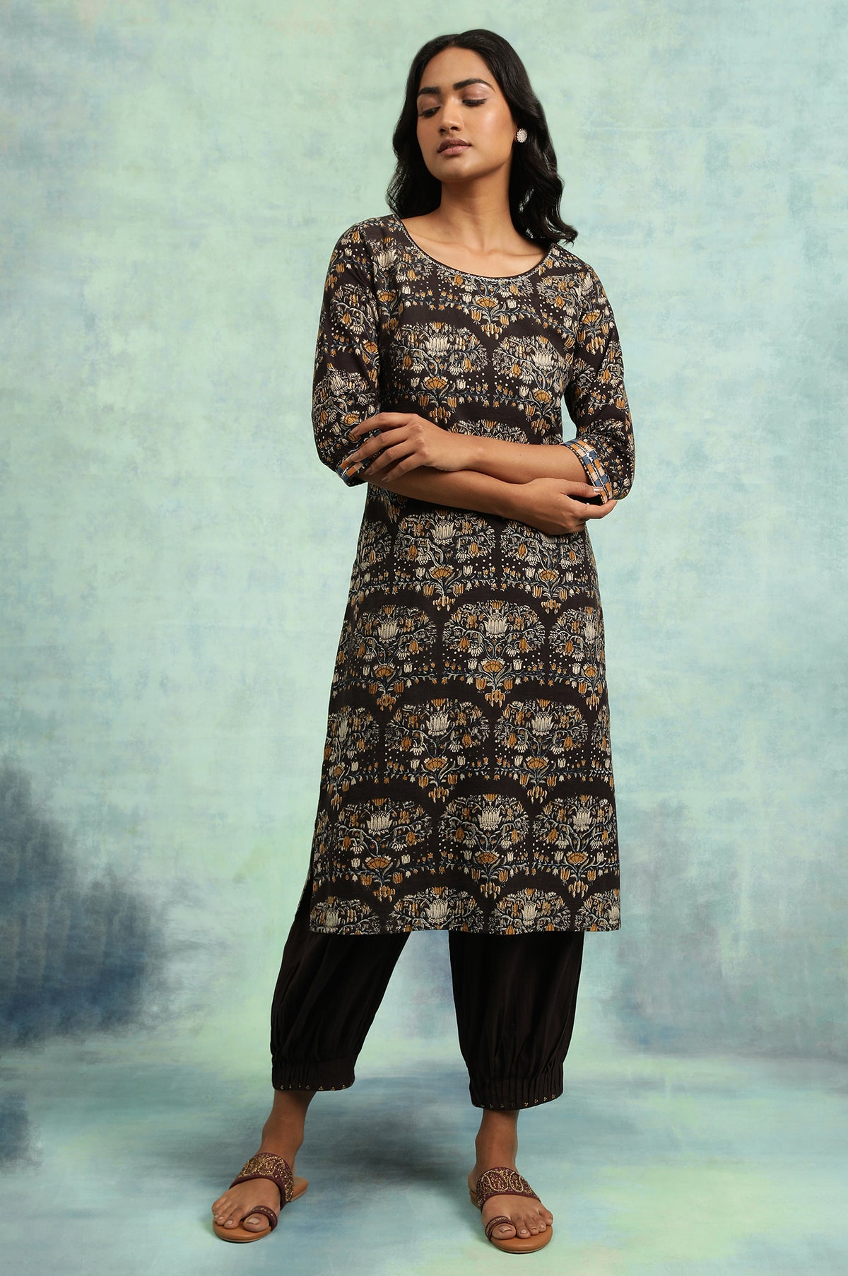 Black Hand Block Print kurta - XS
