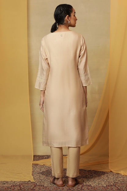 Beige Dori Embroidered Cotton Silk Kurta - wforwoman