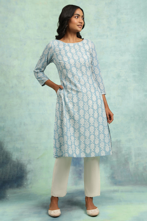 Blue Hand Block Print kurta