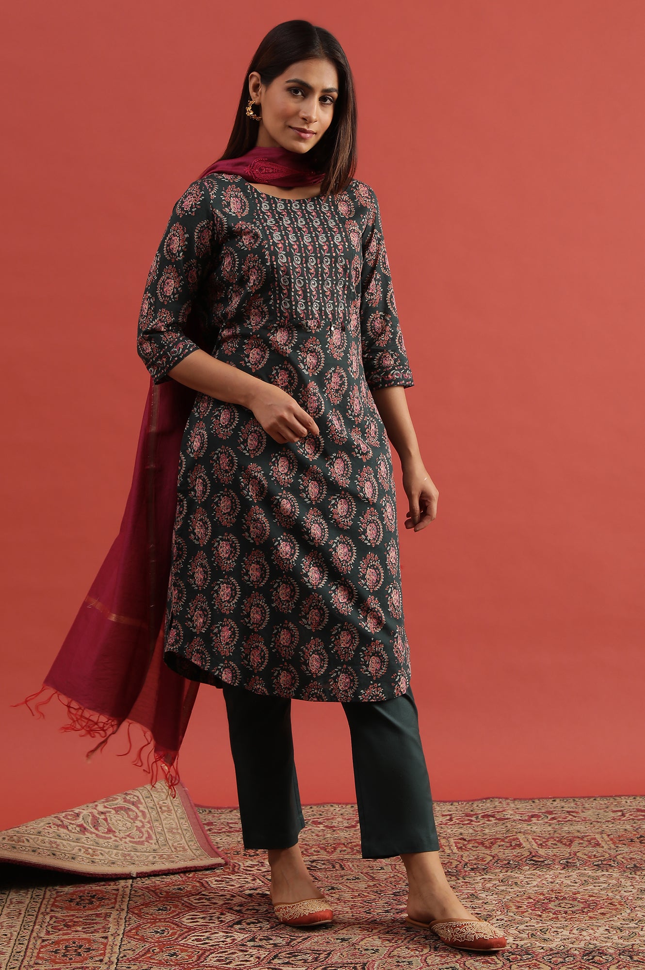 Green All-Over Buti Hand Block Print Kurta