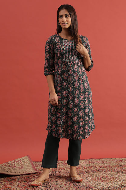 Green All-Over Buti Hand Block Print Kurta
