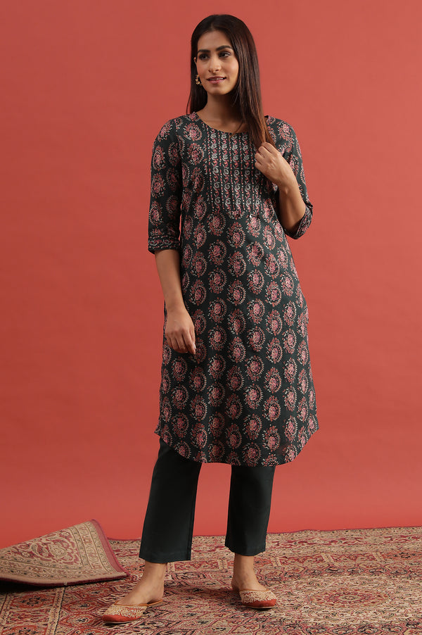 Green All-Over Buti Hand Block Print Kurta