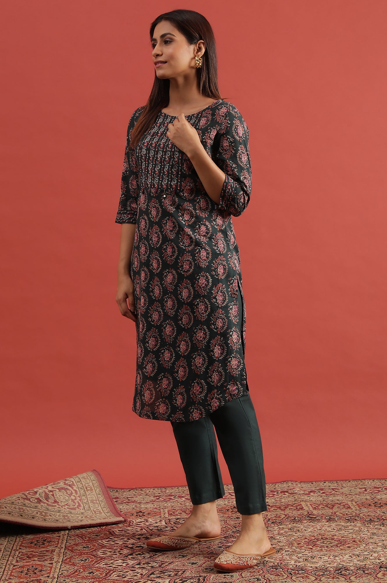 Green All-Over Buti Hand Block Print Kurta