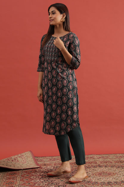 Green All-Over Buti Hand Block Print Kurta