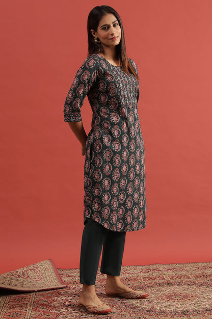 Green All-Over Buti Hand Block Print Kurta