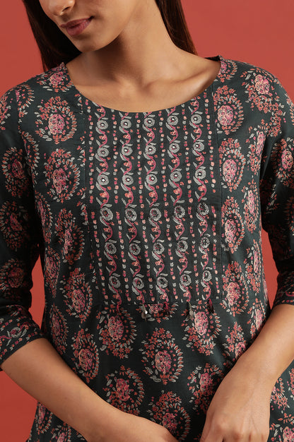 Green All-Over Buti Hand Block Print Kurta