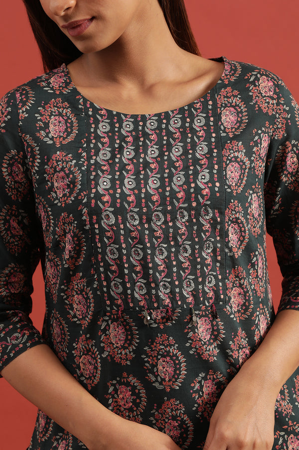 Green All-Over Buti Hand Block Print Kurta