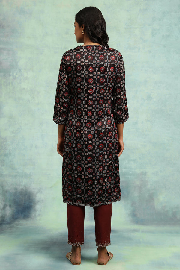 Espresso Ajrakh kurta In Lustrous Satin