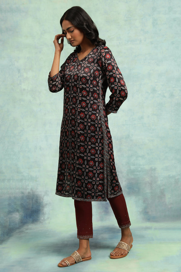 Espresso Ajrakh kurta In Lustrous Satin