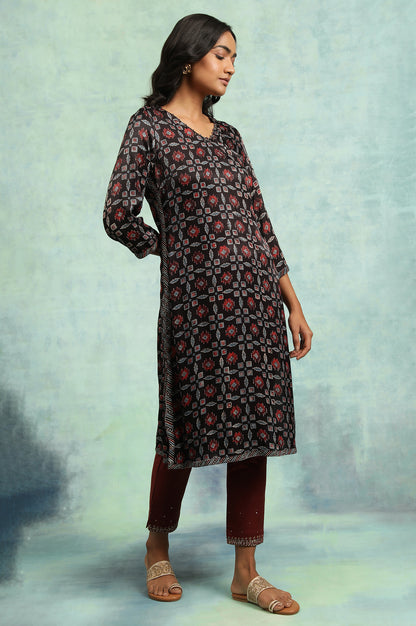Espresso Ajrakh kurta In Lustrous Satin