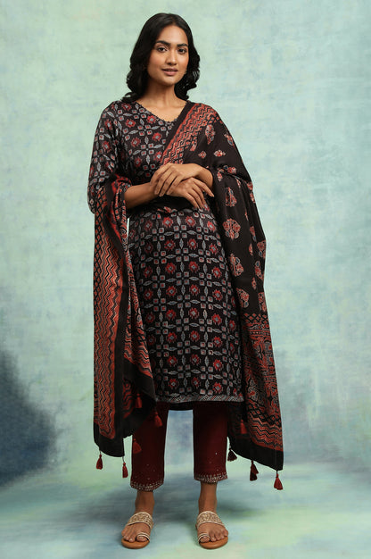 Espresso Ajrakh kurta In Lustrous Satin