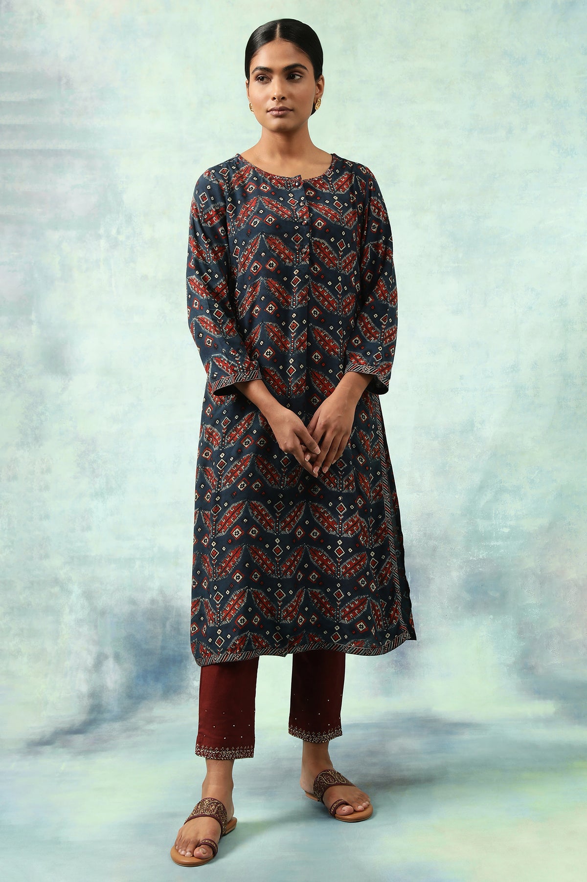 Indigo Blue Ajrakh Print kurta - XS