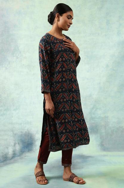 Indigo Blue Ajrakh Print kurta
