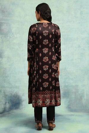 Dark Brown Ajrakh Print Flared Kurta