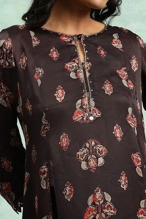Dark Brown Ajrakh Print Flared Kurta