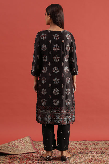 Dark Brown Ajrakh Print Kurta In Modal Satin