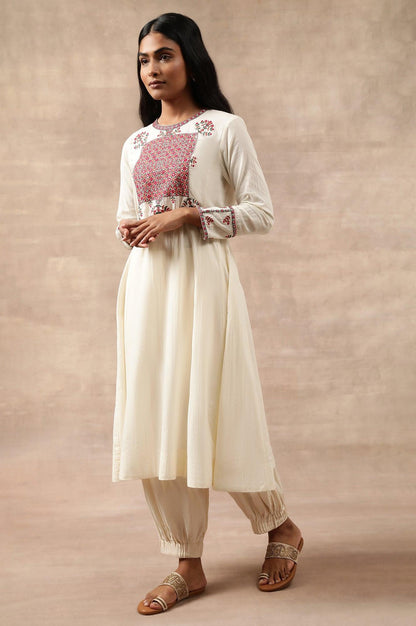 Aari Embroidered Flared kurta In Cotton Voile - wforwoman