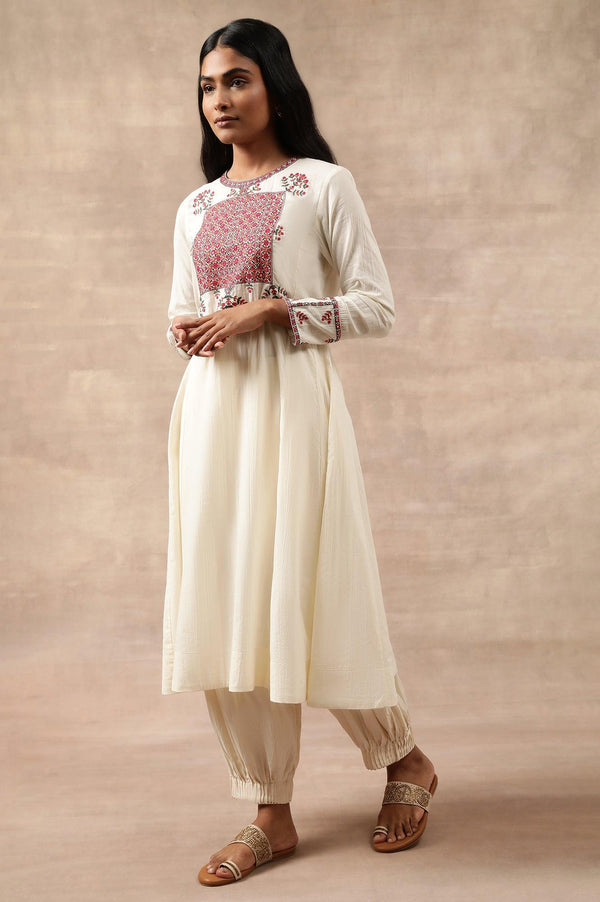 Aari Embroidered Flared kurta In Cotton Voile