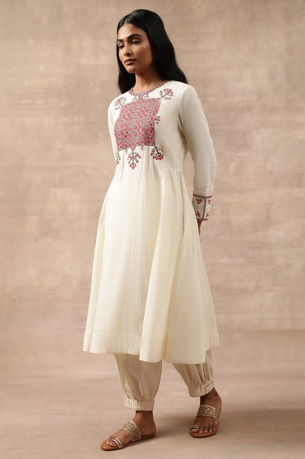 Aari Embroidered Flared kurta In Cotton Voile