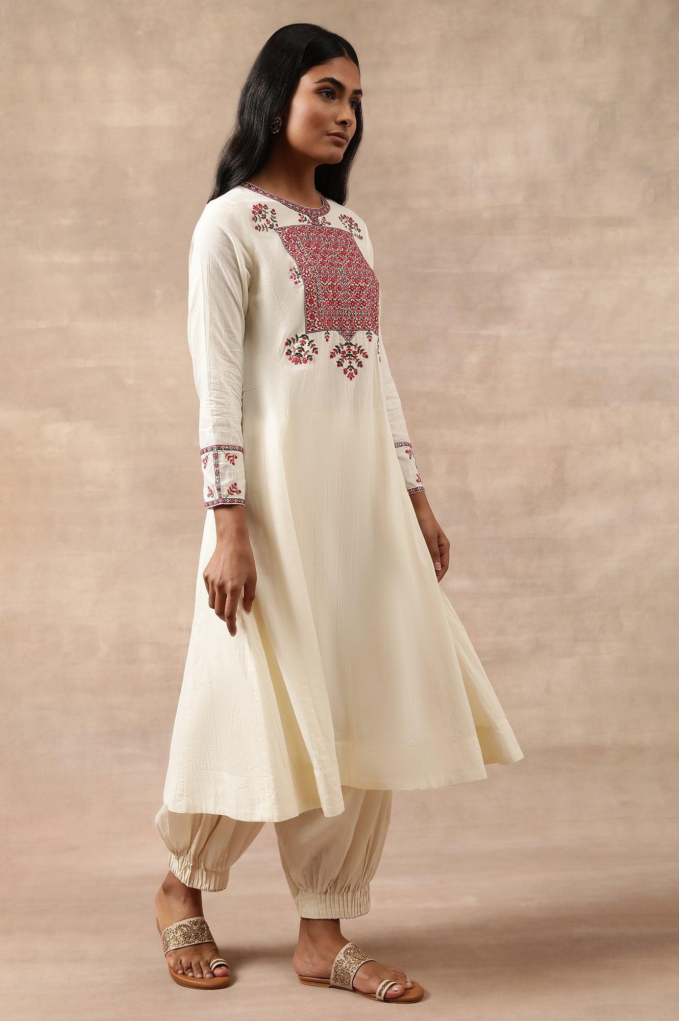 Aari Embroidered Flared kurta In Cotton Voile - wforwoman