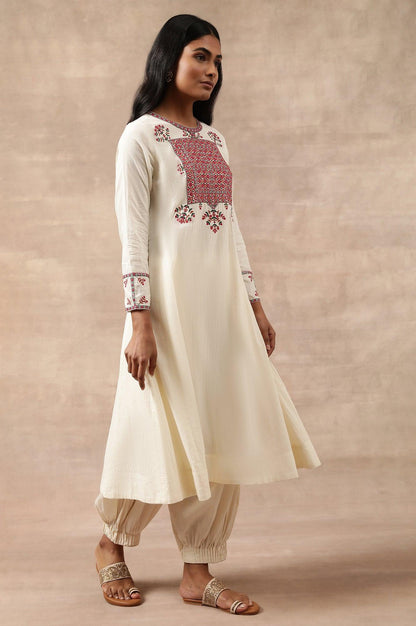 Aari Embroidered Flared kurta In Cotton Voile - wforwoman