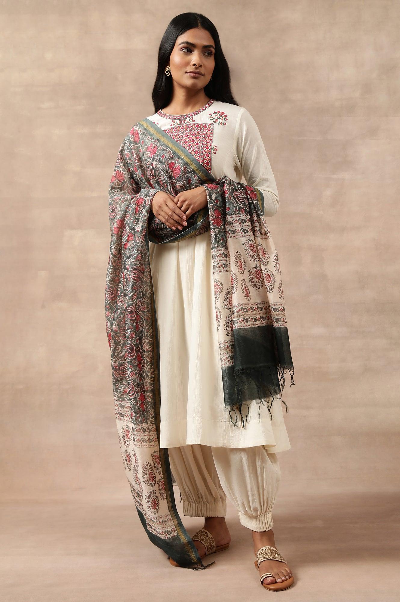 Aari Embroidered Flared kurta In Cotton Voile - wforwoman