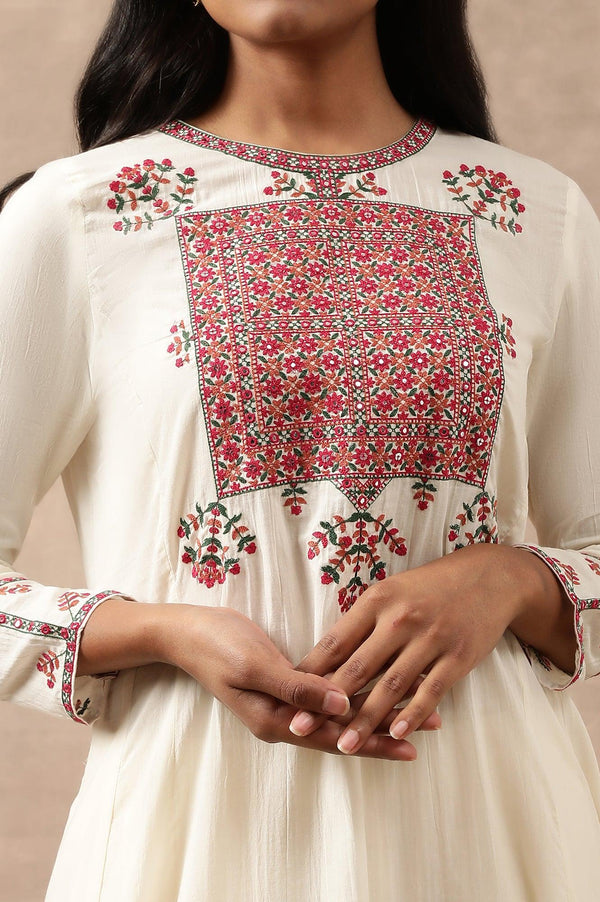 Aari Embroidered Flared kurta In Cotton Voile