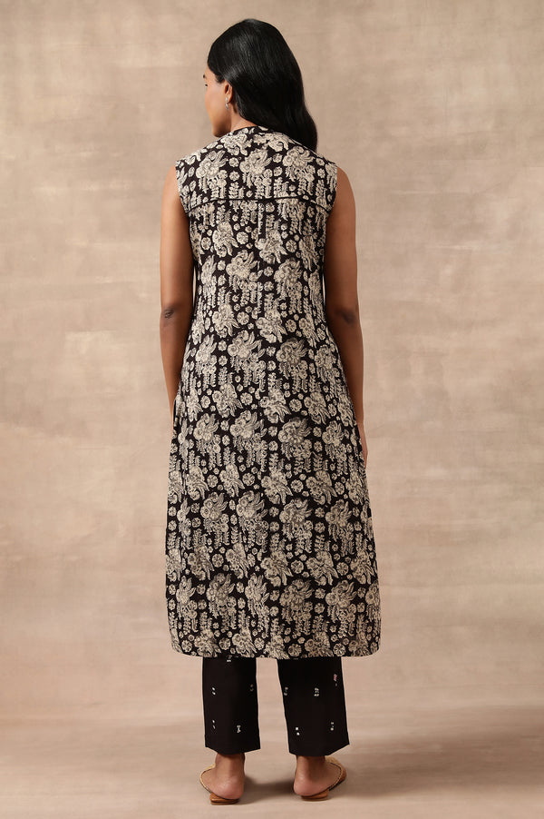 Black Hand Block Printed Shirtdress