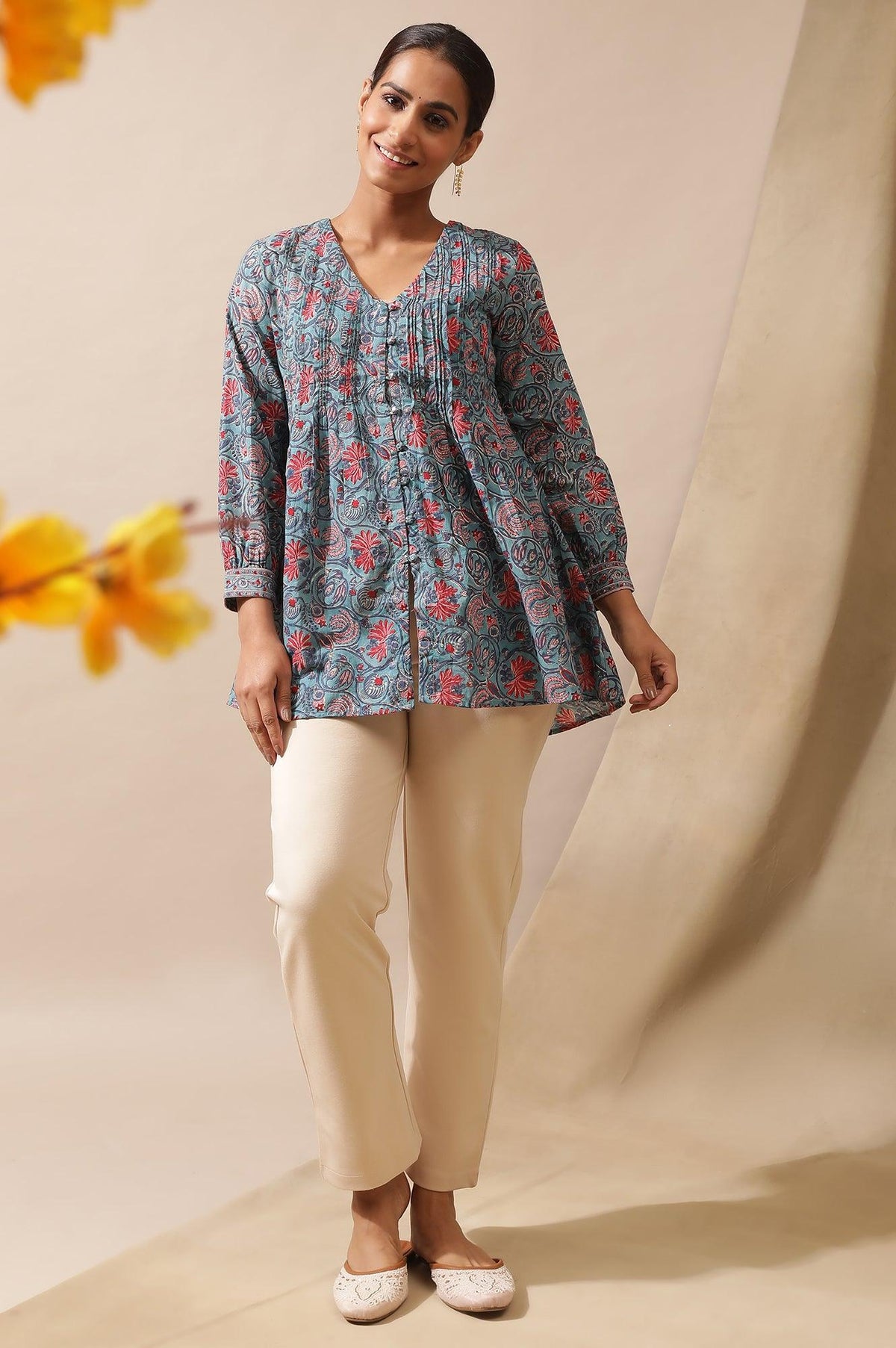 Blue Hand Block Printed Top - XS