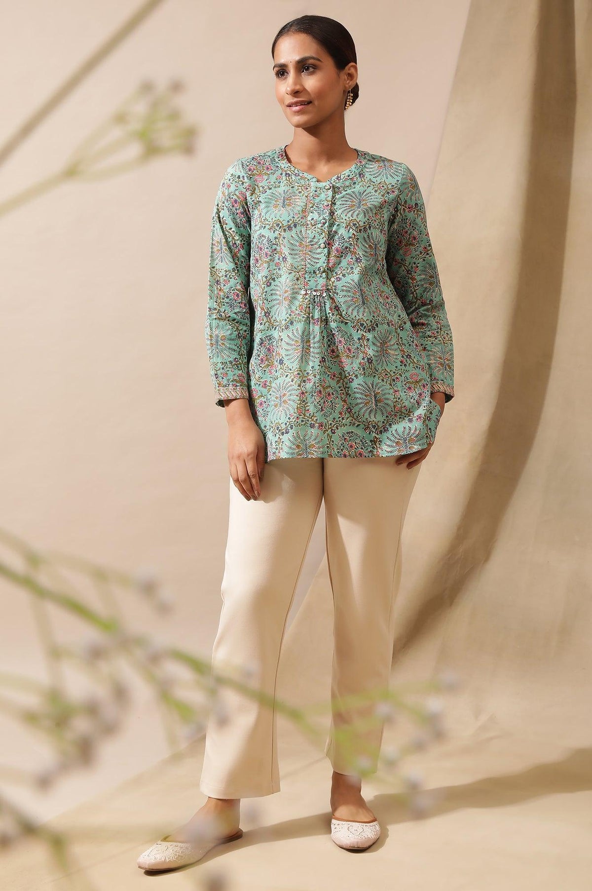 Mist Green Hand Block Printed Top - XS