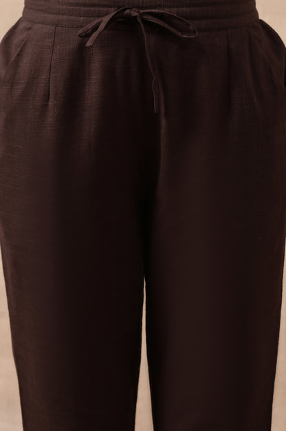 Brown Solid Plain Straight Cotton Pant