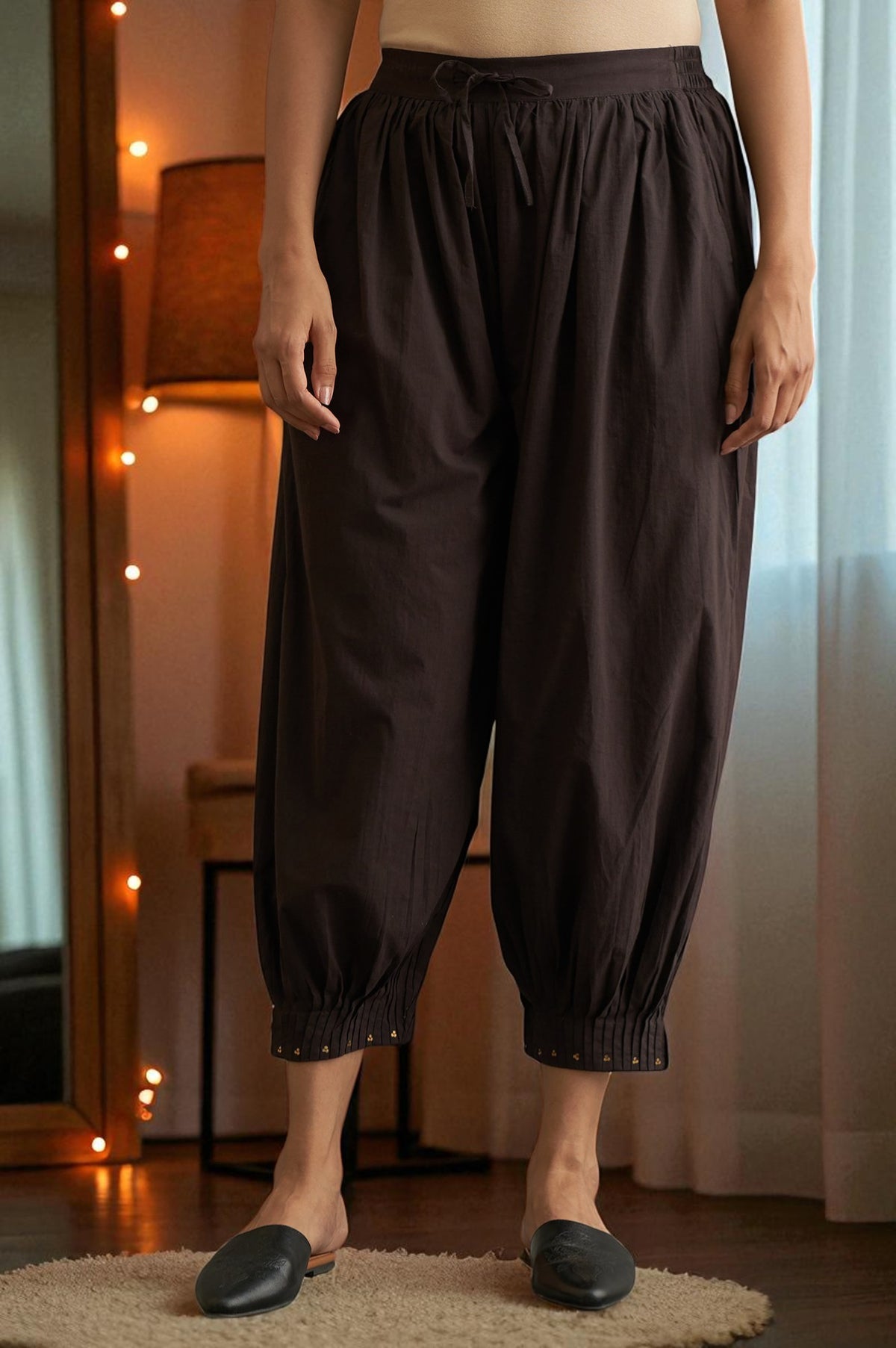 Dark Brown Pleated Hem Salwar Pants - S