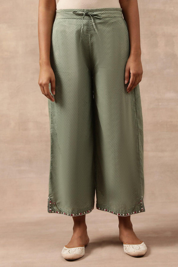 Olive Green Chevron Print Parallel Pants