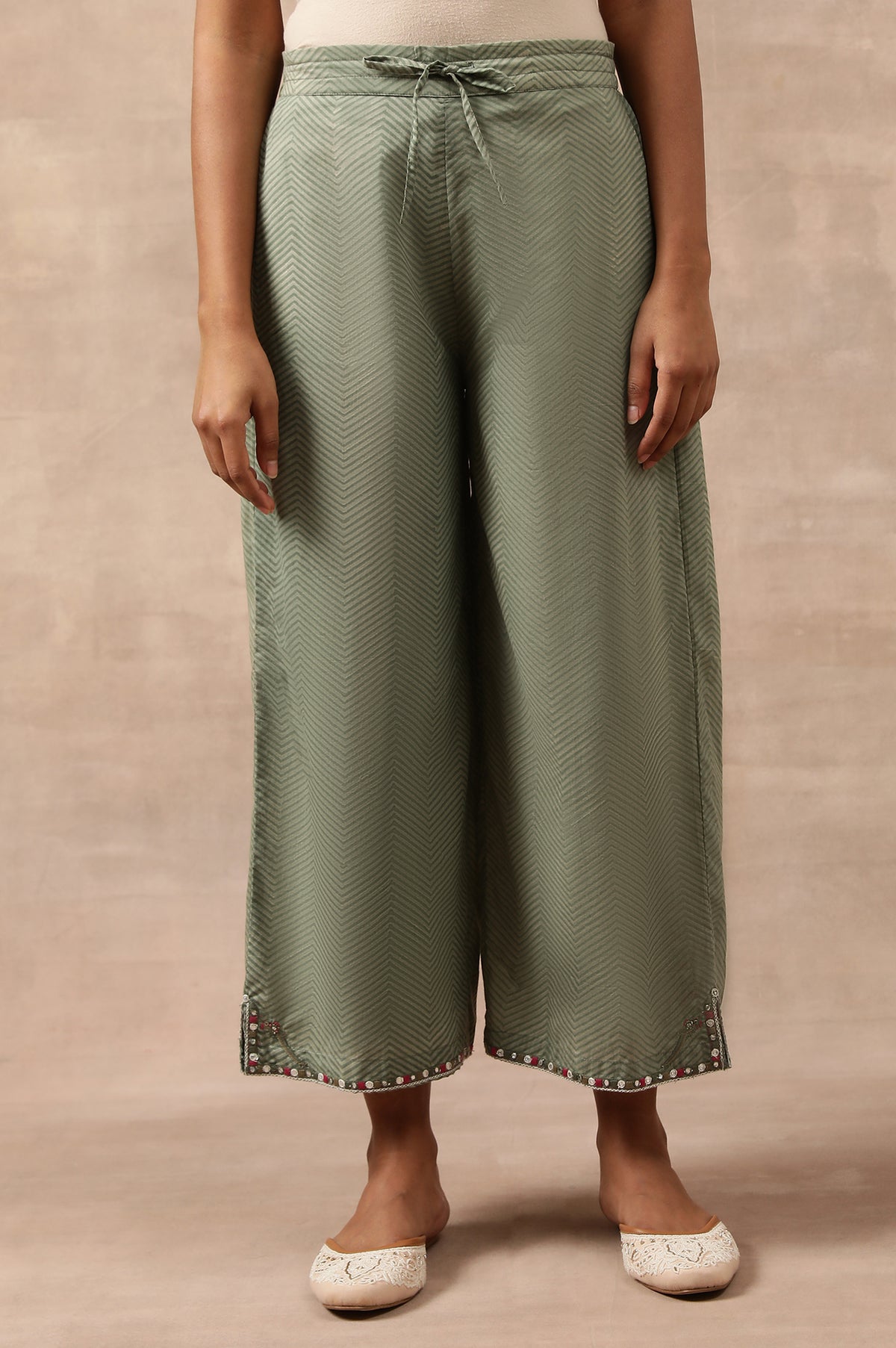Olive Green Chevron Print Parallel Pants - S