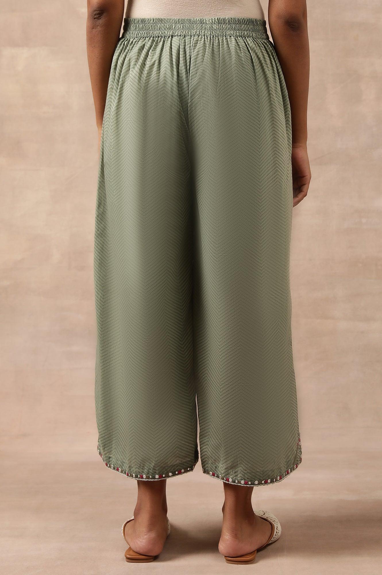 Olive Green Chevron Print Parallel Pants - wforwoman