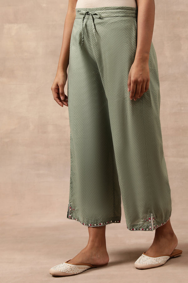 Olive Green Chevron Print Parallel Pants