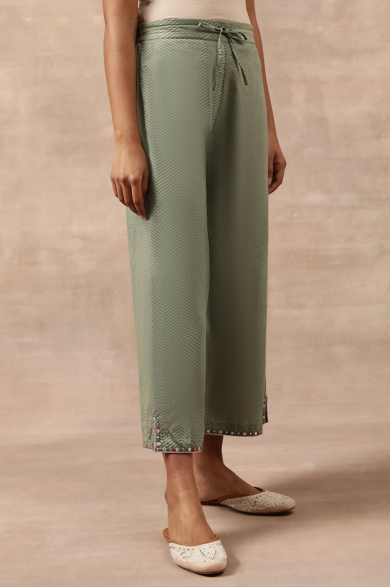 Olive Green Chevron Print Parallel Pants