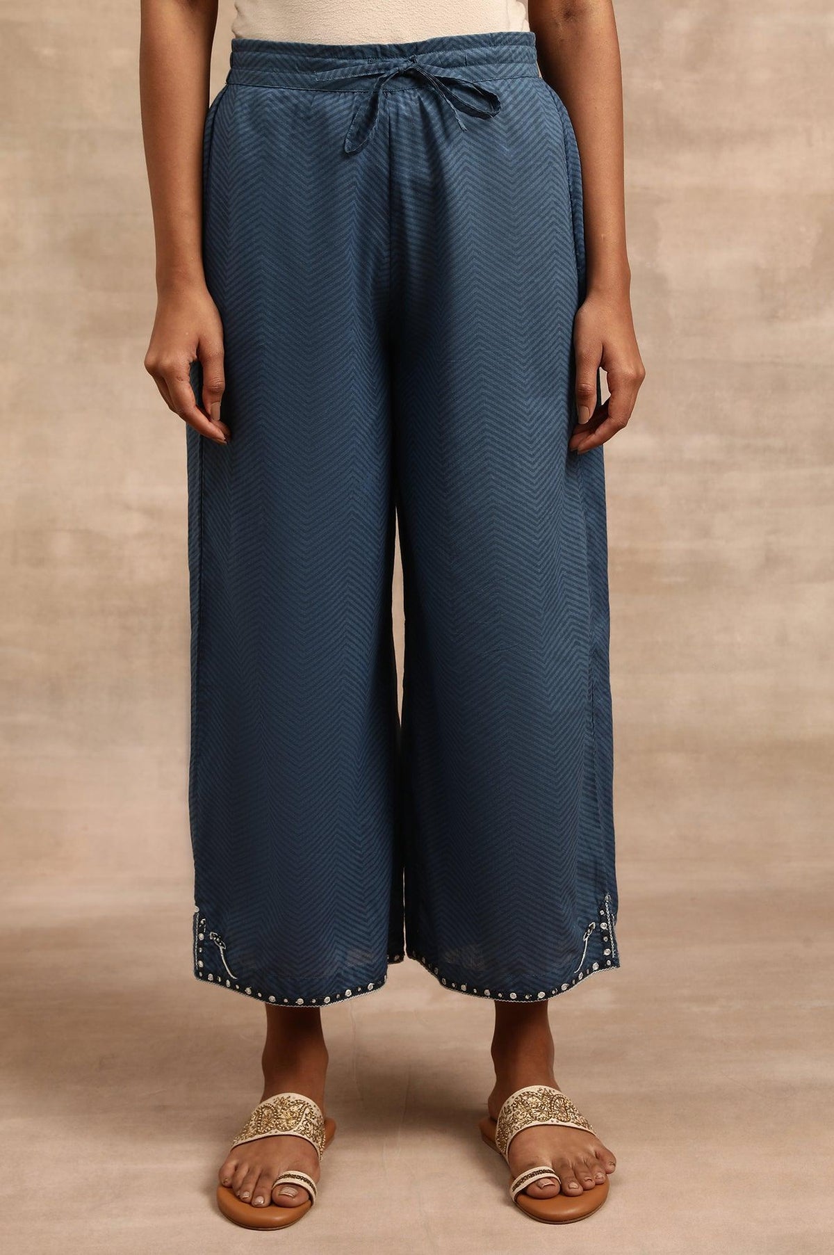 Indigo Chevaron Print Parallell Pants - S