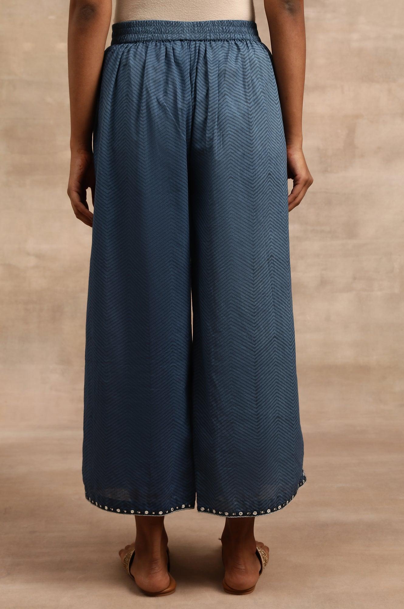 Indigo Chevaron Print Parallell Pants - wforwoman