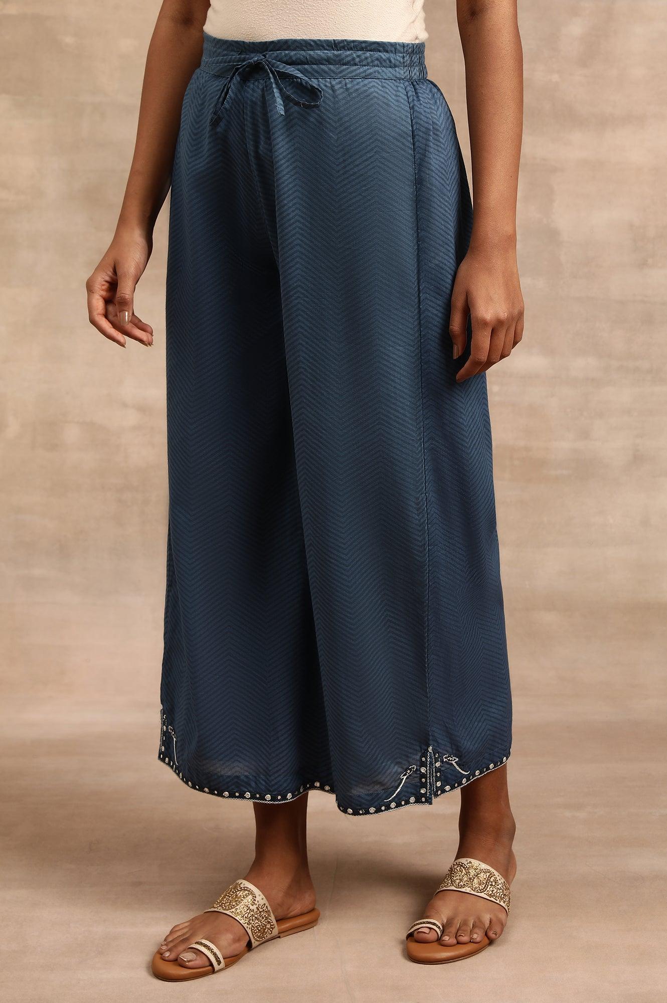 Indigo Chevaron Print Parallell Pants - wforwoman